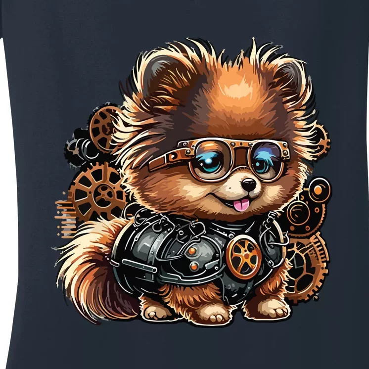 Steampunk Pomeranian Women's V-Neck T-Shirt