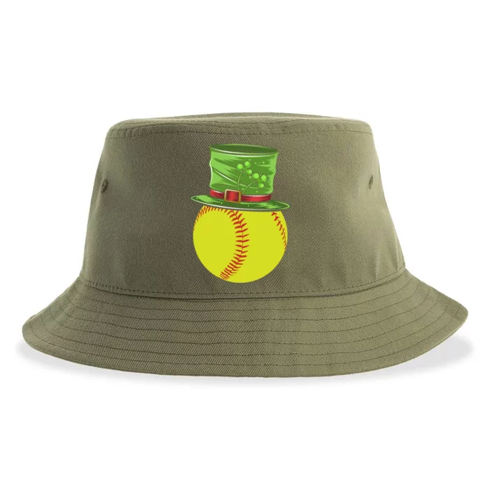 Softball Player Sport St Patrick's Saint Pattys Day Gift Sustainable Bucket Hat