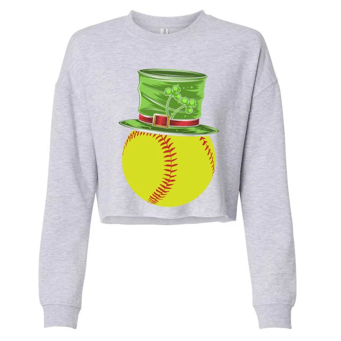 Softball Player Sport St Patrick's Saint Pattys Day Gift Cropped Pullover Crew