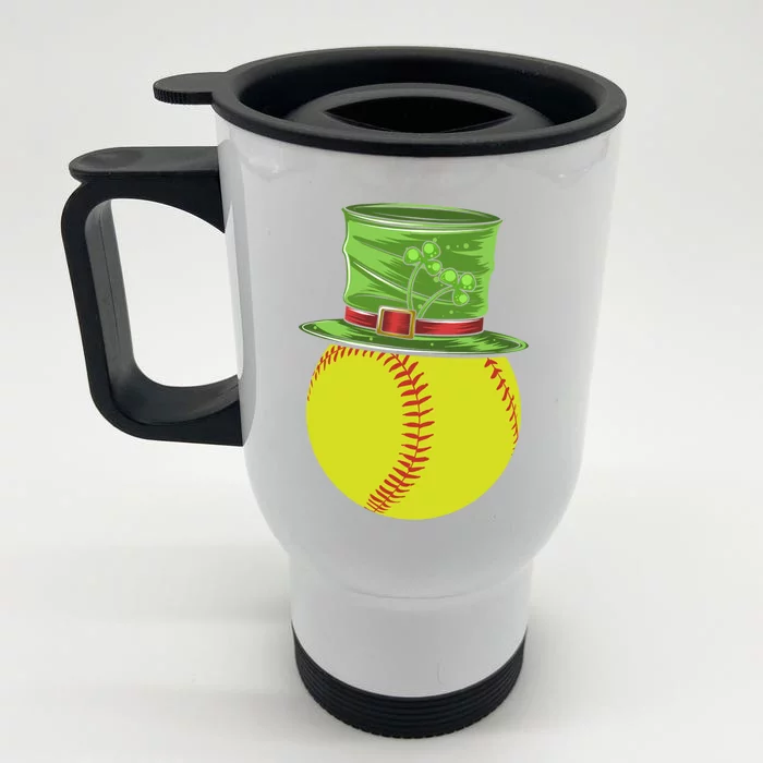 Softball Player Sport St Patrick's Saint Pattys Day Gift Front & Back Stainless Steel Travel Mug