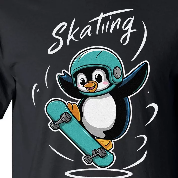 Skating Penguin Skateboard Funny Skater Penguin Tall T-Shirt