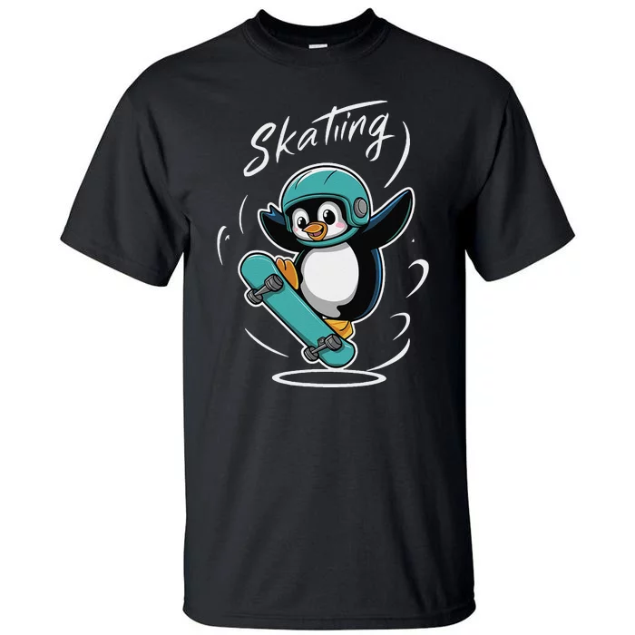 Skating Penguin Skateboard Funny Skater Penguin Tall T-Shirt