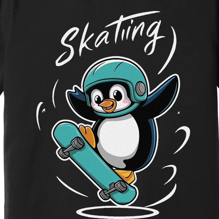 Skating Penguin Skateboard Funny Skater Penguin Premium T-Shirt