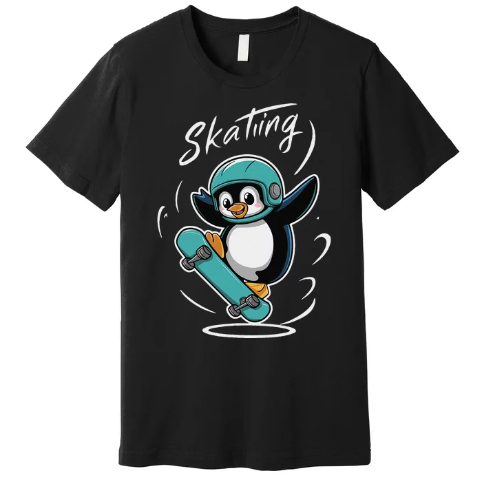 Skating Penguin Skateboard Funny Skater Penguin Premium T-Shirt