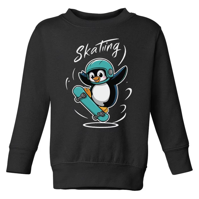 Skating Penguin Skateboard Funny Skater Penguin Toddler Sweatshirt