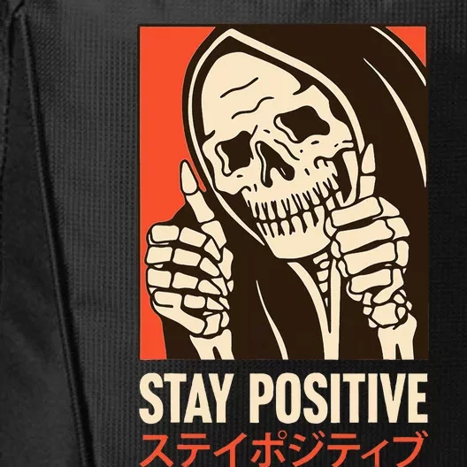 Stay Positive Skeleton Japanese City Backpack