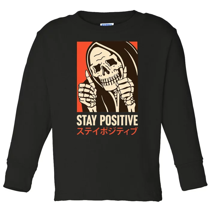 Stay Positive Skeleton Japanese Toddler Long Sleeve Shirt