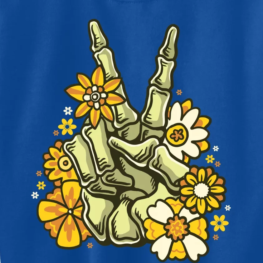 Skeleton Peace Sign With Flowers Retro Hippie V Hand Sign Funny Gift Kids Sweatshirt