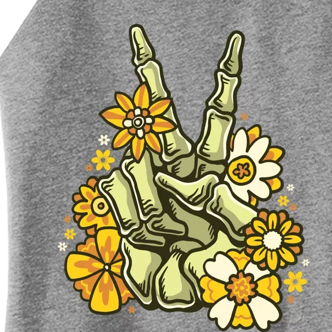 Skeleton Peace Sign With Flowers Retro Hippie V Hand Sign Funny Gift Women’s Perfect Tri Rocker Tank