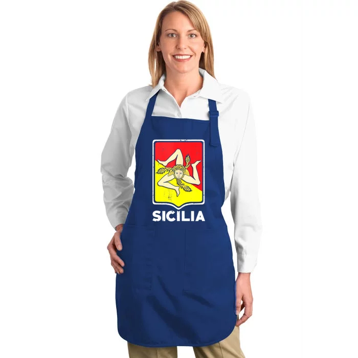 Sicilian Pride Sicilia Sicilian Flag Trinacria Full-Length Apron With Pocket