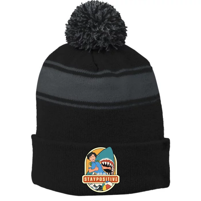 Stay Positive Stripe Pom Pom Beanie