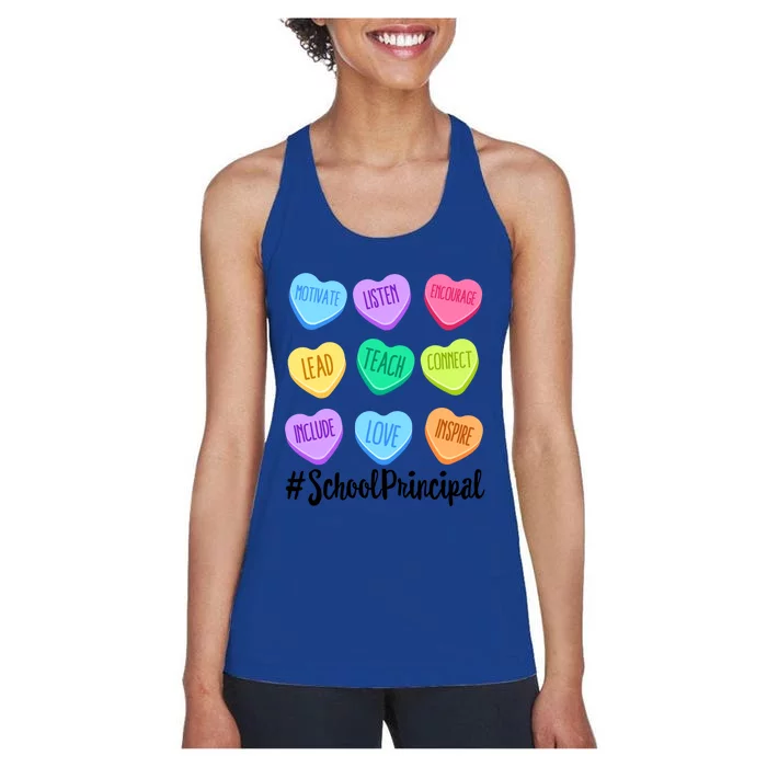 School Principal Staff Valentine's Day Pastel Candy Heart Funny Gift Women's Racerback Tank