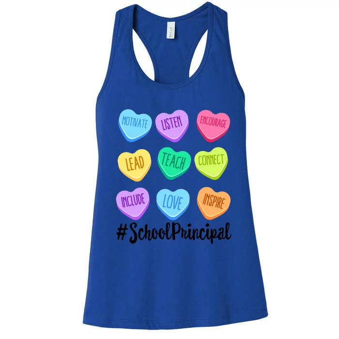 School Principal Staff Valentine's Day Pastel Candy Heart Funny Gift Women's Racerback Tank