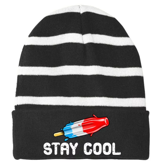 Summer Popsicle Stay Cool Funny Bomb Retro 80s Pop Gift Striped Beanie with Solid Band