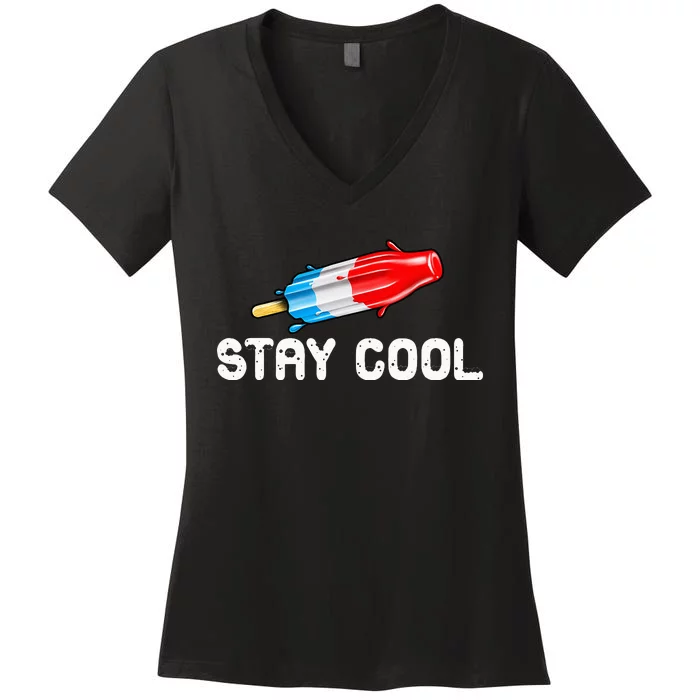 Summer Popsicle Stay Cool Funny Bomb Retro 80s Pop Gift Women's V-Neck T-Shirt