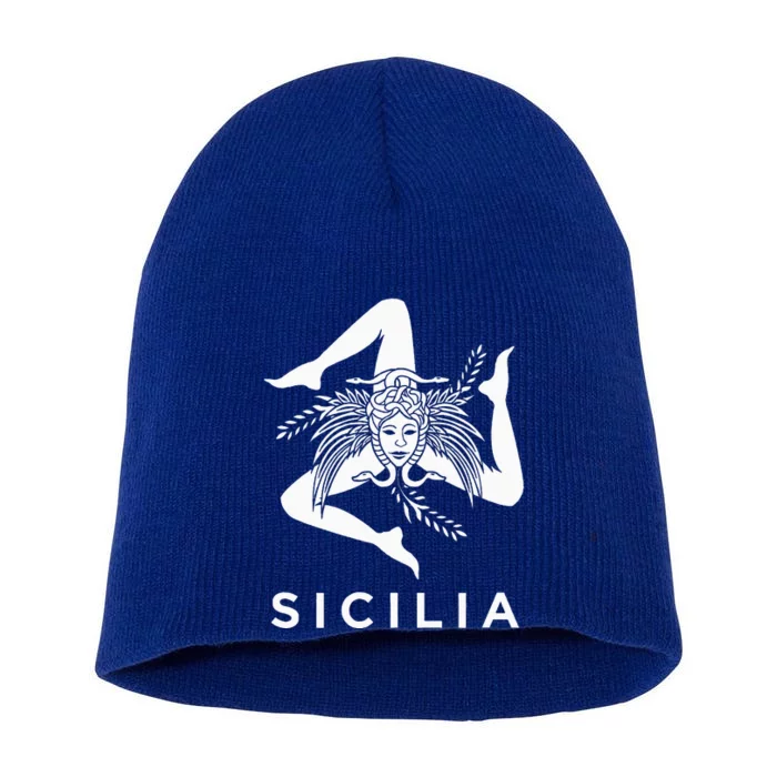 Sicilian Pride Sicilia Sicilian Flag Trinacria Short Acrylic Beanie