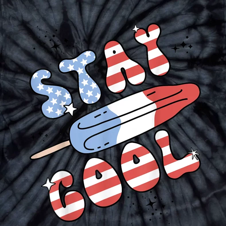 Summer Popsicle Stay Cool 4th Of July Retro Groovy US Flag Tie-Dye T-Shirt