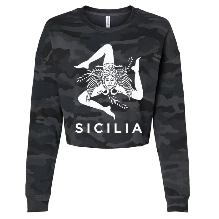 Sicilian Pride Sicilia Sicilian Flag Trinacria Cropped Pullover Crew