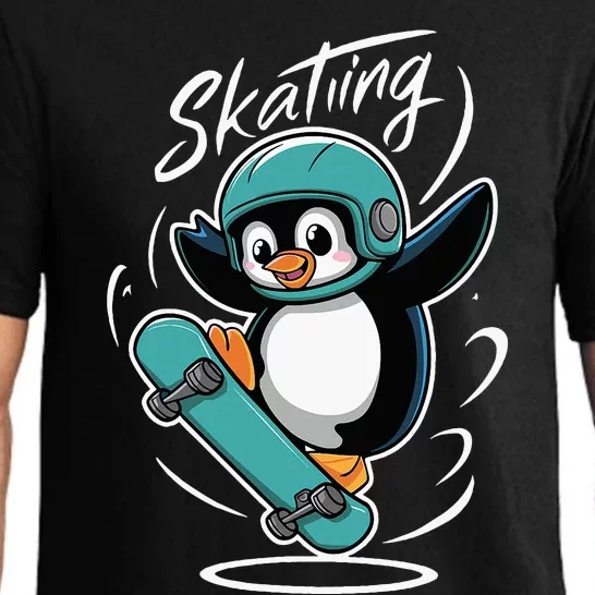 Skating Penguin Skateboard Funny Skater Penguin Pajama Set