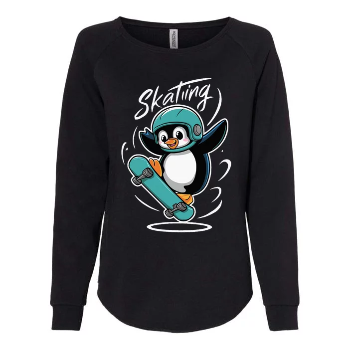 Skating Penguin Skateboard Funny Skater Penguin Womens California Wash Sweatshirt