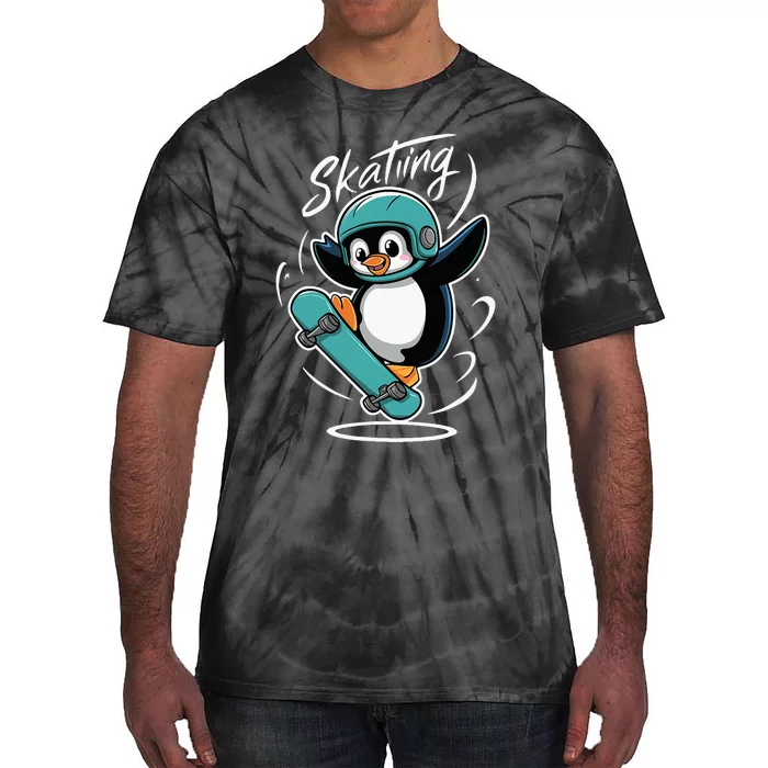 Skating Penguin Skateboard Funny Skater Penguin Tie-Dye T-Shirt