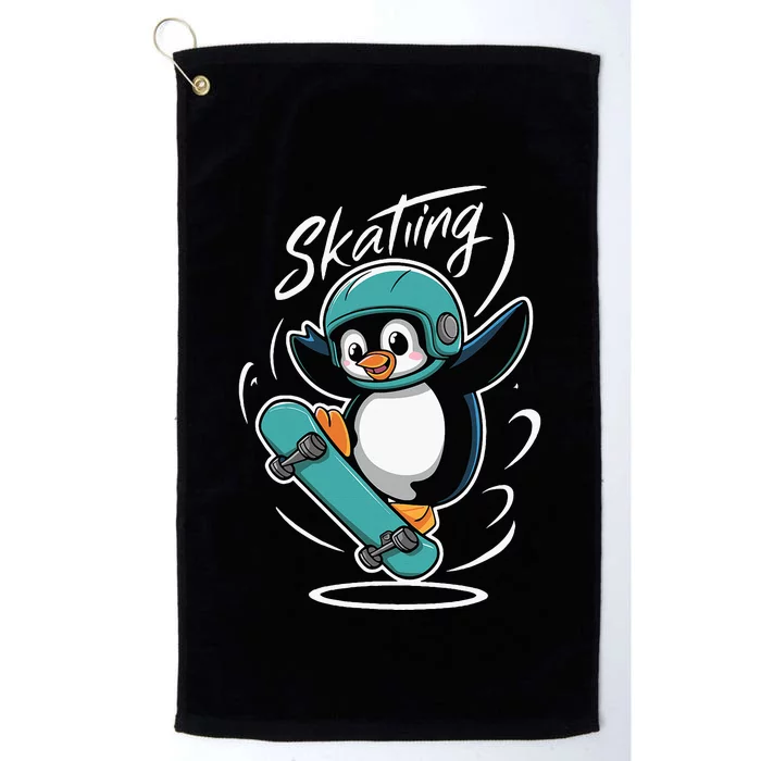 Skating Penguin Skateboard Funny Skater Penguin Platinum Collection Golf Towel