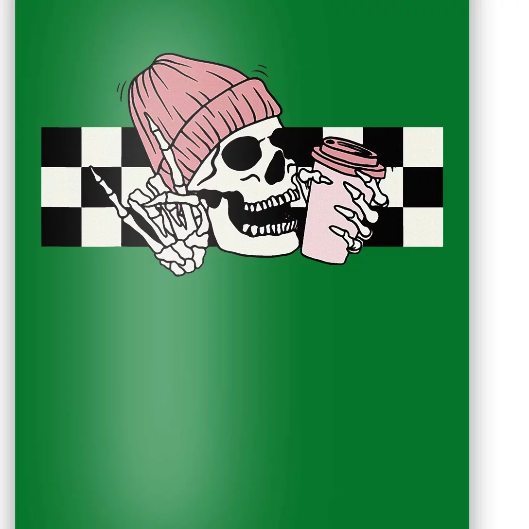 Skeleton Peace Sign Coffee Checkerboard Poster