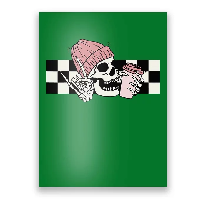 Skeleton Peace Sign Coffee Checkerboard Poster