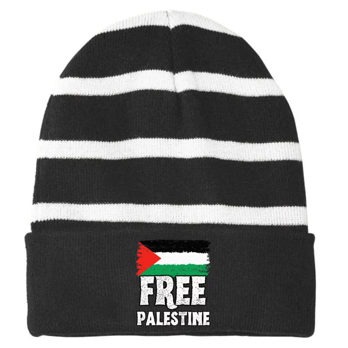 Support Palestine Show Solidarity with a Free Flag Striped Beanie with Solid Band