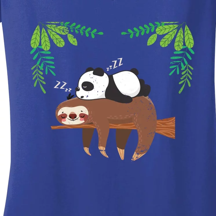 Sleeping Panda Sloth Gift Women's V-Neck T-Shirt