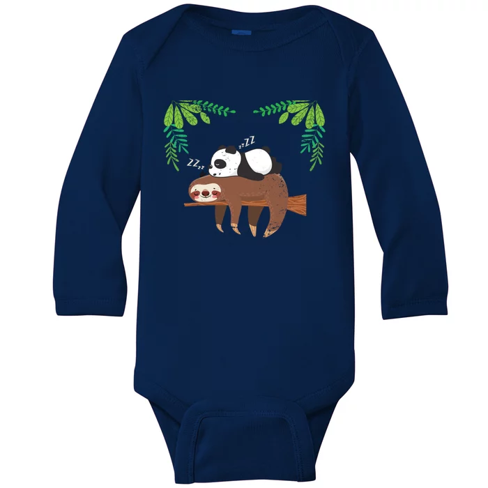 Sleeping Panda Sloth Gift Baby Long Sleeve Bodysuit