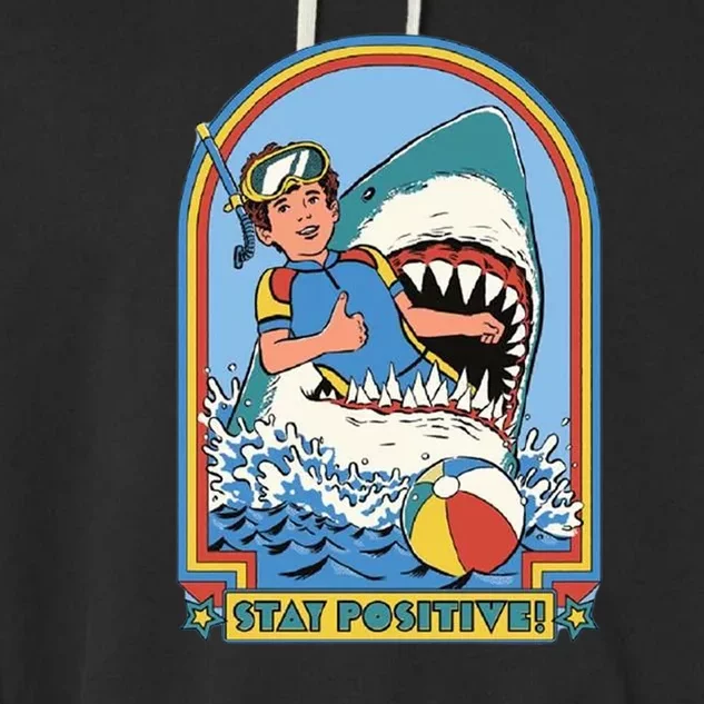 Stay Positive Shark Attack Comic Garment-Dyed Fleece Hoodie