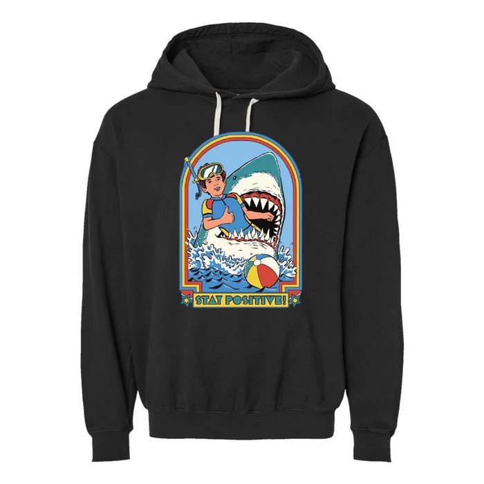 Stay Positive Shark Attack Comic Garment-Dyed Fleece Hoodie