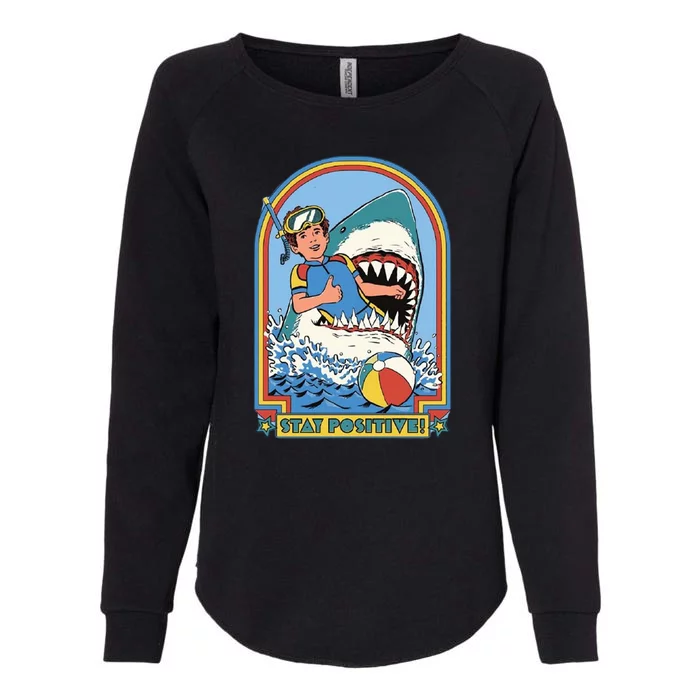 Stay Positive Shark Attack Comic Womens California Wash Sweatshirt