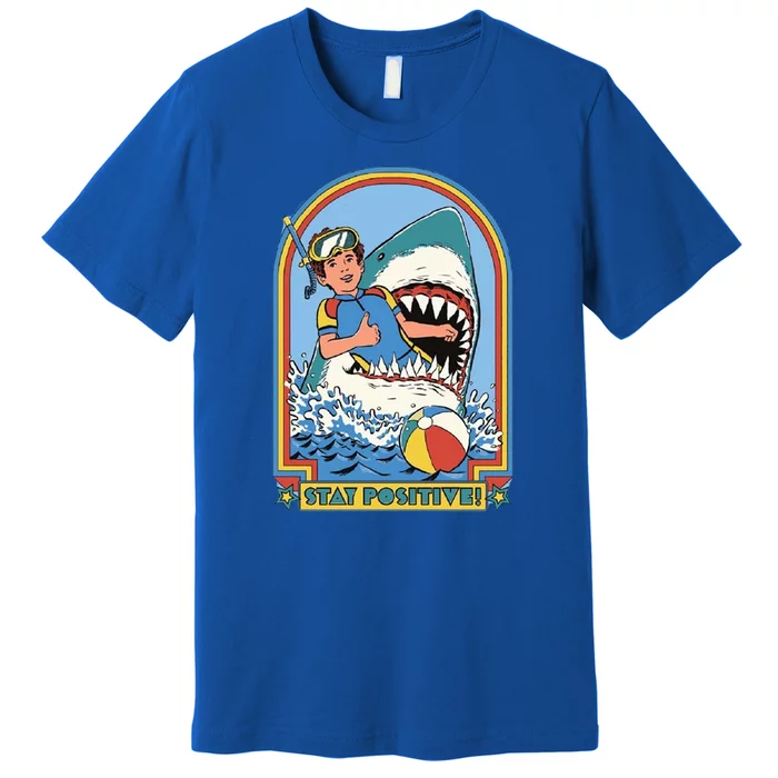 Stay Positive Shark Attack Comic Premium T-Shirt