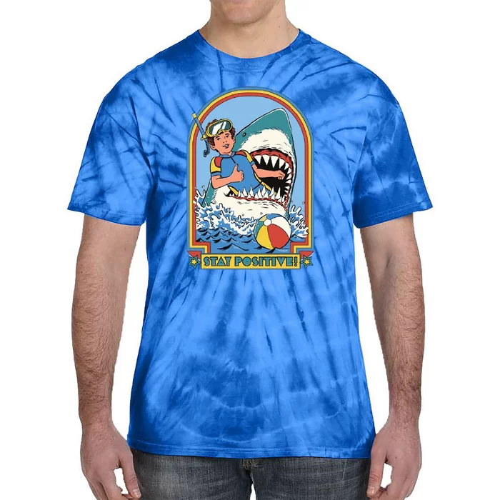 Stay Positive Shark Attack Comic Tie-Dye T-Shirt