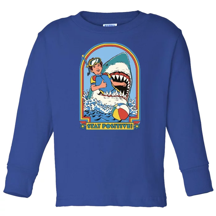 Stay Positive Shark Attack Comic Toddler Long Sleeve Shirt