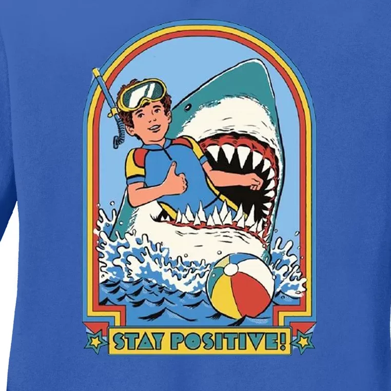 Stay Positive Shark Attack Comic Ladies Long Sleeve Shirt