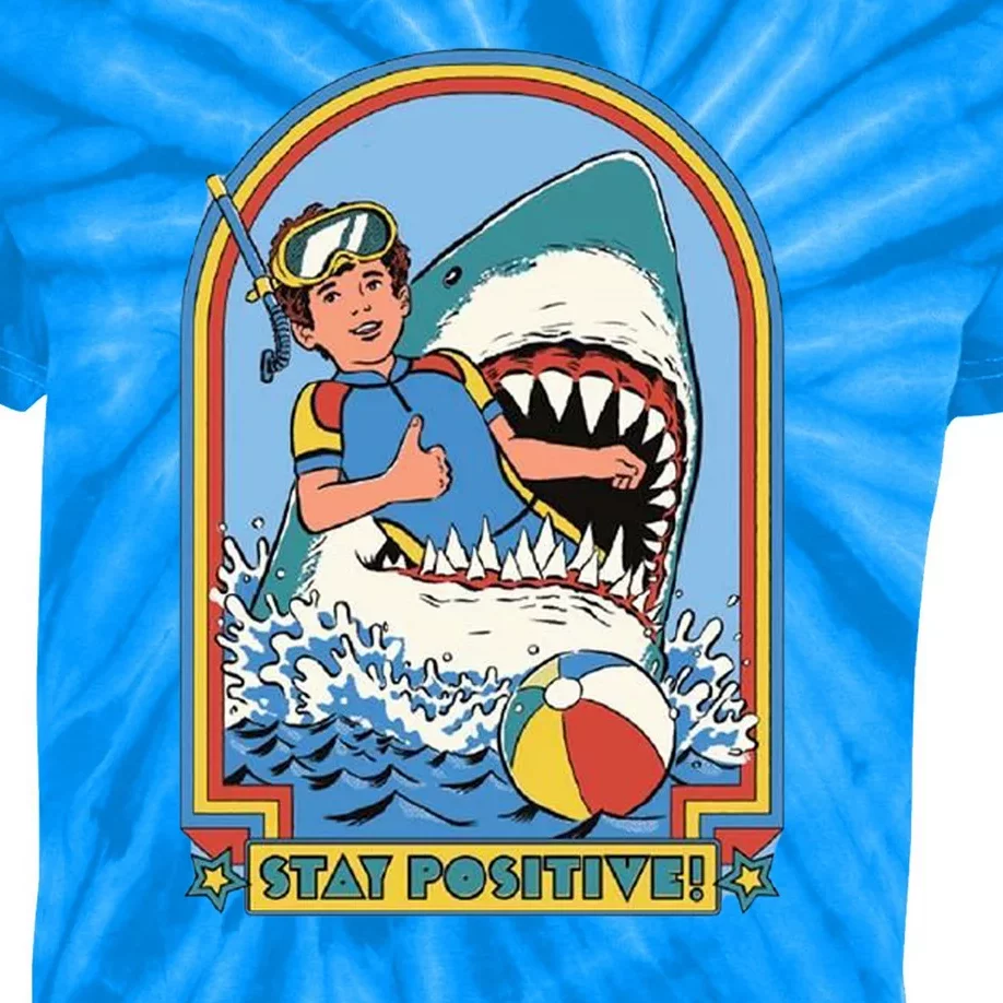 Stay Positive Shark Attack Comic Kids Tie-Dye T-Shirt