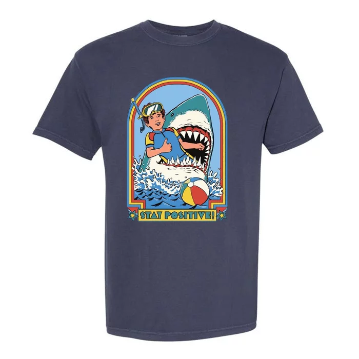 Stay Positive Shark Attack Comic Garment-Dyed Heavyweight T-Shirt