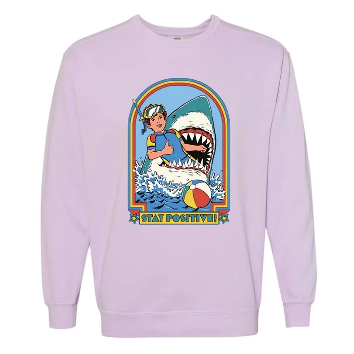 Stay Positive Shark Attack Comic Garment-Dyed Sweatshirt