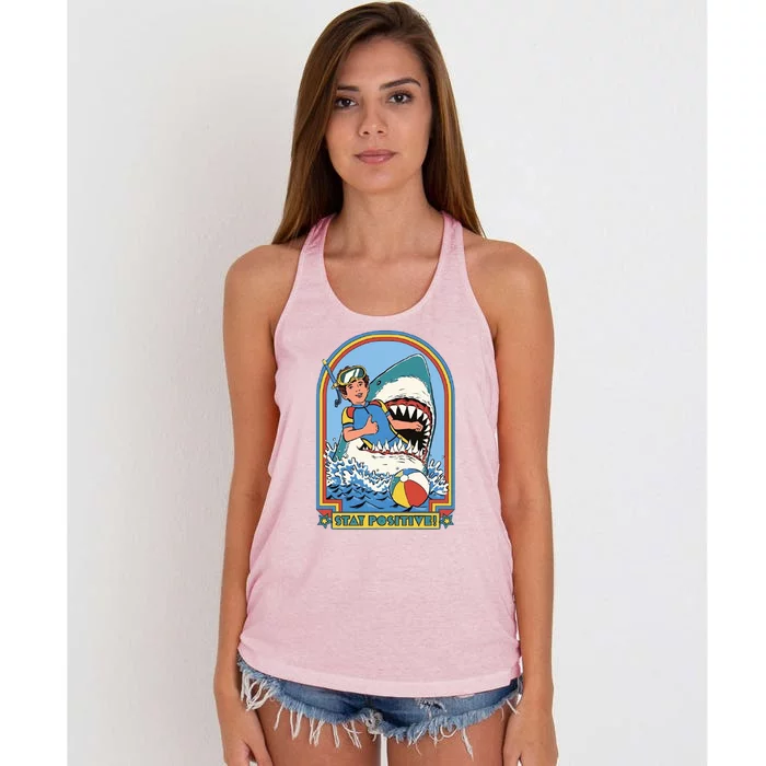 Stay Positive Shark Attack Comic Women's Knotted Racerback Tank