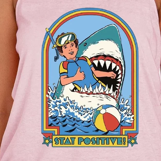 Stay Positive Shark Attack Comic Women's Knotted Racerback Tank