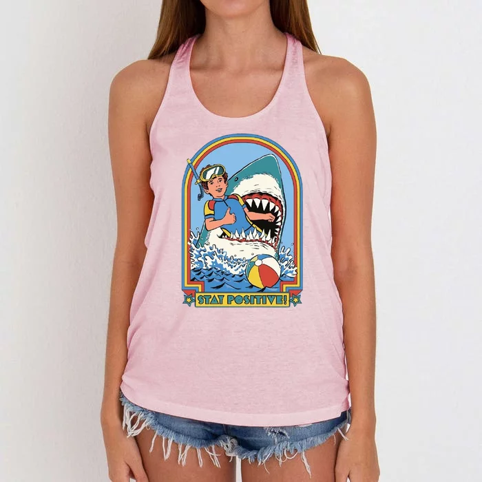 Stay Positive Shark Attack Comic Women's Knotted Racerback Tank