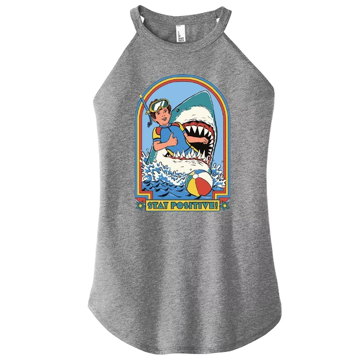 Stay Positive Shark Attack Comic Women’s Perfect Tri Rocker Tank