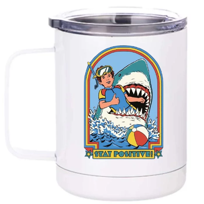 Stay Positive Shark Attack Comic Front & Back 12oz Stainless Steel Tumbler Cup