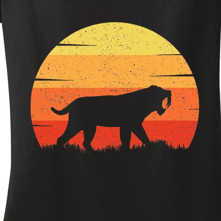 Smilodon Prehistoric Sabertooth Tiger Mountain Sabertooth Women's V-Neck T-Shirt