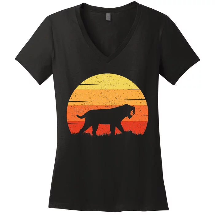 Smilodon Prehistoric Sabertooth Tiger Mountain Sabertooth Women's V-Neck T-Shirt