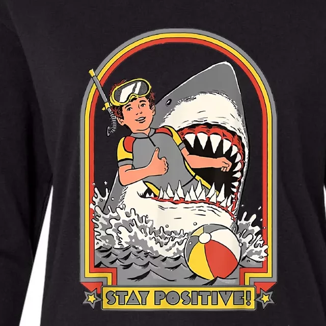 Stay Positive Shark Attack Vintage Retro Comedy Funny Gift Womens Cotton Relaxed Long Sleeve T-Shirt