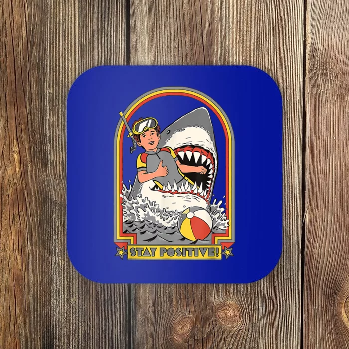 Stay Positive Shark Attack Vintage Retro Comedy Funny Gift Coaster